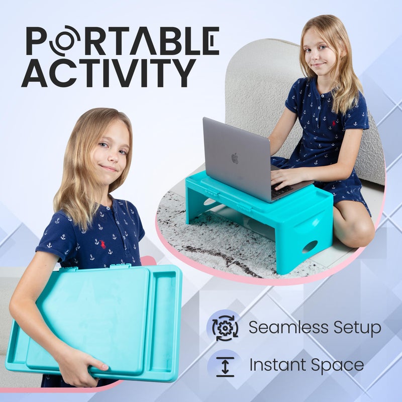 Loddie Doddie Foldable Lap Desk - Teal Blue - Lap Desk for Kids with Storage Pocket & Organizer Compartments - Bed Table for Crafts & Meals - Laptop Bed Tray with 9.75 x 12 in Surface - Image 3